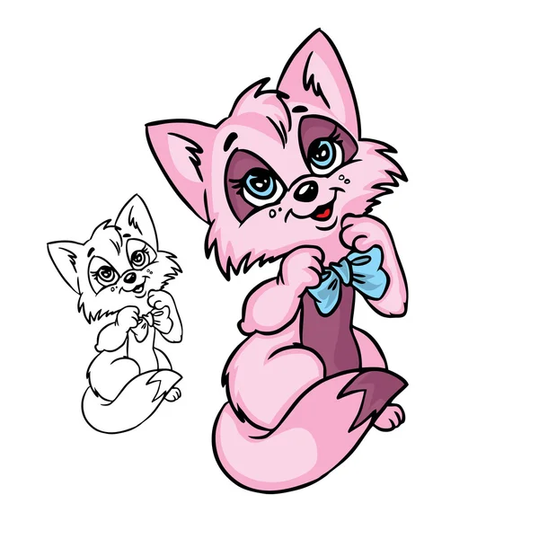 Cute pink cat with a bow — Stock vektor